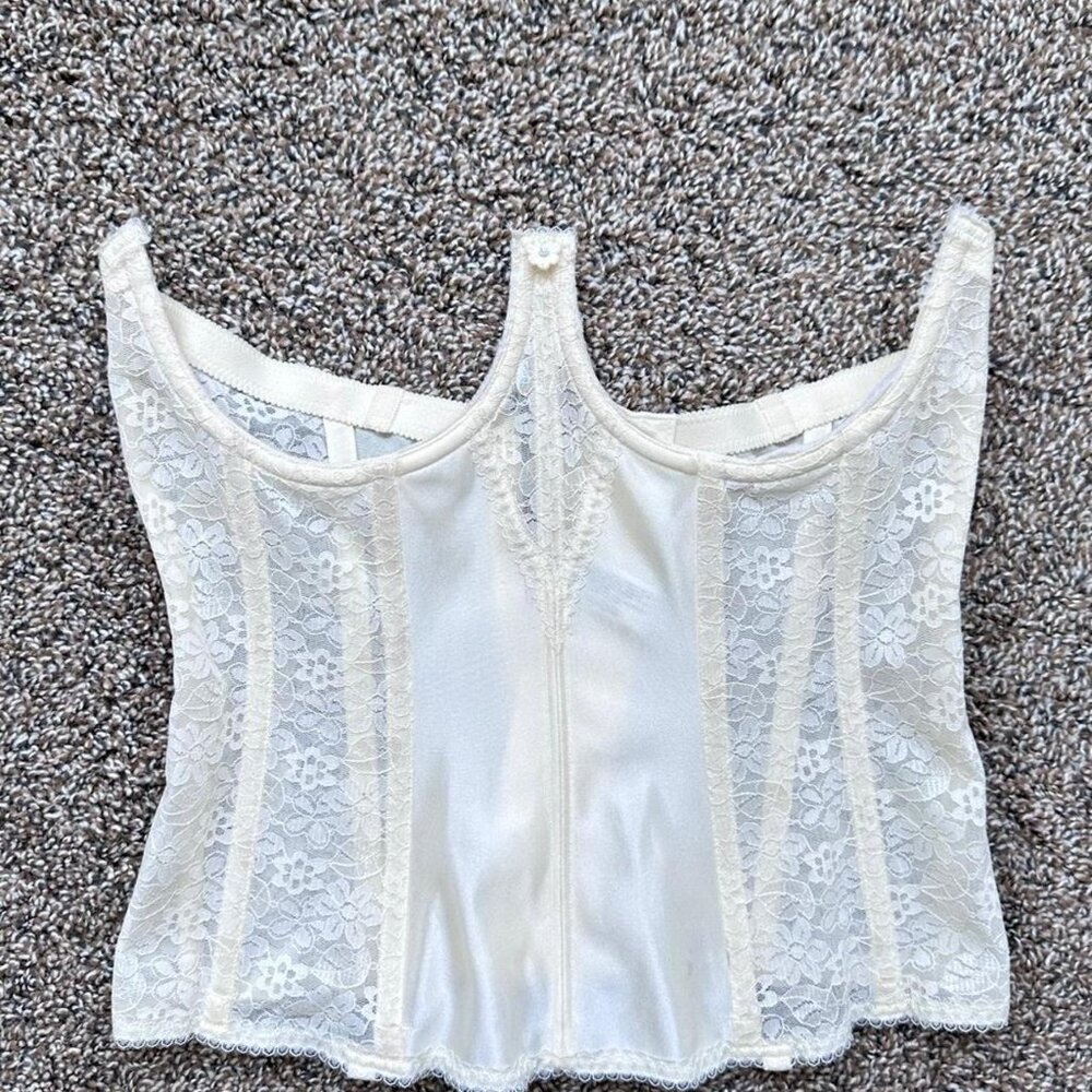 Y2K Dominique Apparel White satin cupless lace corset top